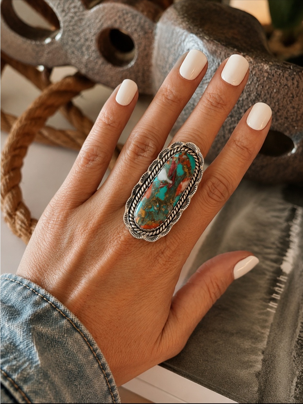 Handcrafted Multi-Color Turquoise Statement Ring - Picture 2 of 5